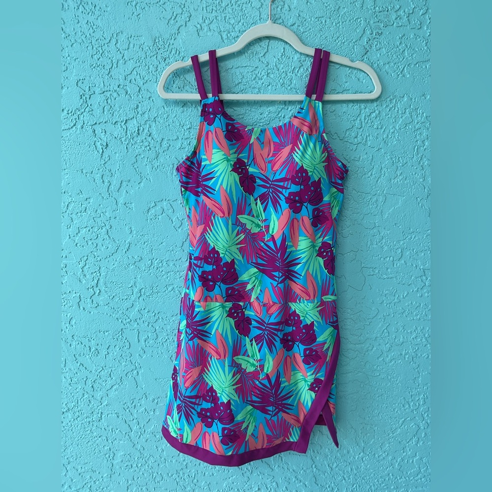 Lands' End Womens Tropical Palm Leaf Swim Dress Size 10